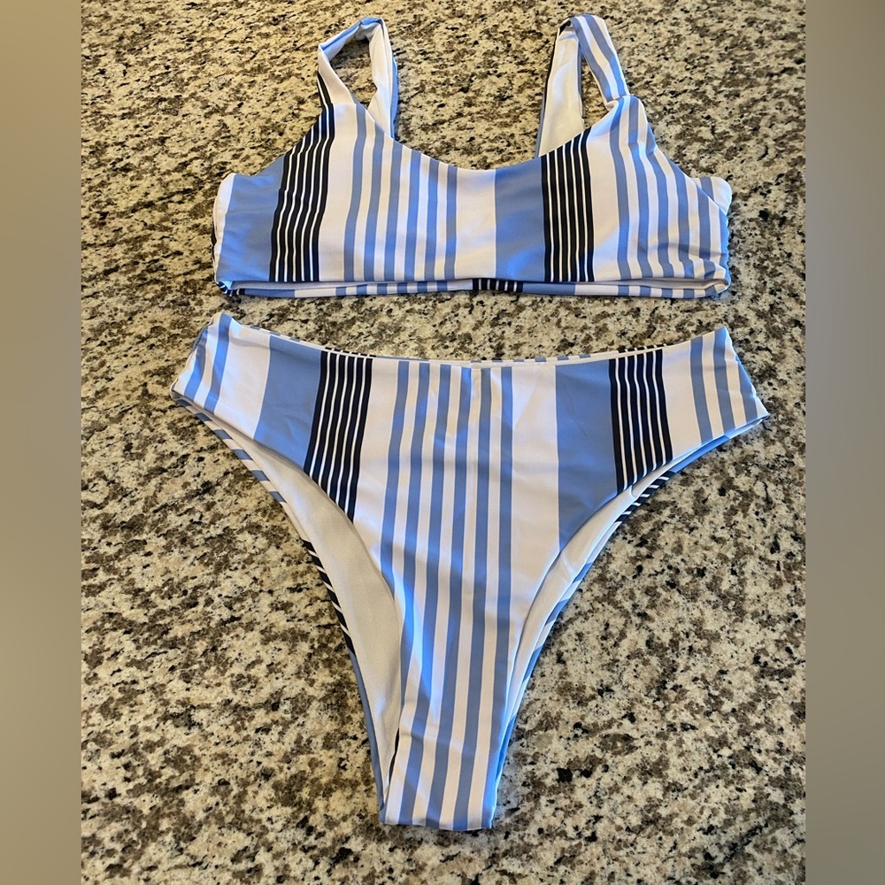 NWT blue, white, and black high-rise bikini from shein!